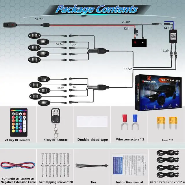 Alt view image 6 of 6 - 10Pods RGB LED Rock Lights Kit with APP/RF Remote Control, Car Underglow Lights with Dual Zone Brake Multicolor Neon Underbody Lights Waterproof 12V for Trucks Pickup Jeep Golf Cart SXS ATV