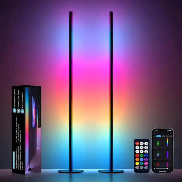 Main image of RGB IC LED Corner Lamp, 16 Million DIY Color & Warm White, Music Sync and Timing Function, Color Changing Ambient Lights for Living Room, Bedroom, Gaming One Connected Pair