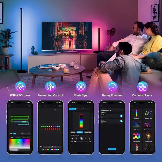 Alt view image 4 of 7 - RGB IC LED Corner Lamp, 16 Million DIY Color & Warm White, Music Sync and Timing Function, Color Changing Ambient Lights for Living Room, Bedroom, Gaming One Connected Pair
