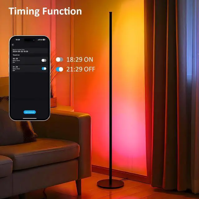 Alt view image 6 of 7 - RGB IC LED Corner Lamp, 16 Million DIY Color & Warm White, Music Sync and Timing Function, Color Changing Ambient Lights for Living Room, Bedroom, Gaming One Connected Pair