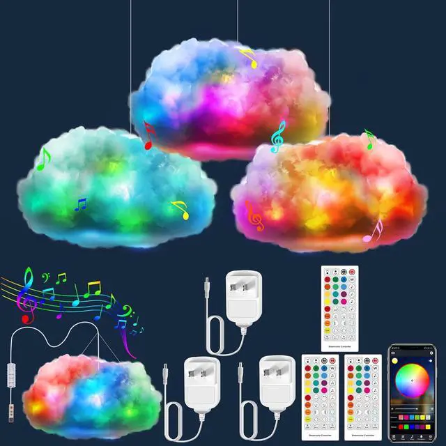 Main image of LED Cloud Light,3pcs RGB Cloud Lights with IC Remote Control and APP Control Cool Lights Sync Music Color Changing Led Lights for Bedroom Ceiling Adults and Kids Modern Home Decorations