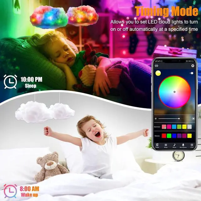 Alt view image 4 of 7 - LED Cloud Light,3pcs RGB Cloud Lights with IC Remote Control and APP Control Cool Lights Sync Music Color Changing Led Lights for Bedroom Ceiling Adults and Kids Modern Home Decorations