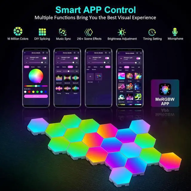 Alt view image 3 of 7 - 20 Pack Hexagon Light Panels - Smart RGB Hexagon LED Lights Wall Lights with APP & Remote Control Cool Music Sync Gaming Lights for Living Room, Bedroom, Gaming Room, Kids, Adults