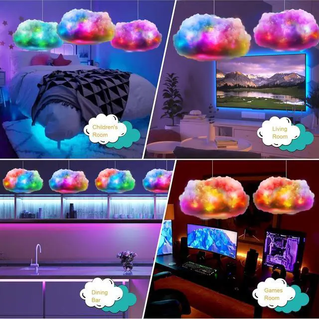 Alt view image 6 of 7 - LED Cloud Light,3pcs RGB Cloud Lights with IC Remote Control and APP Control Cool Lights Sync Music Color Changing Led Lights for Bedroom Ceiling Adults and Kids Modern Home Decorations