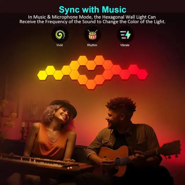 Alt view image 4 of 7 - 20 Pack Hexagon Light Panels - Smart RGB Hexagon LED Lights Wall Lights with APP & Remote Control Cool Music Sync Gaming Lights for Living Room, Bedroom, Gaming Room, Kids, Adults