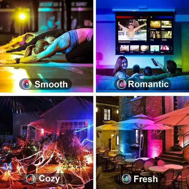 Alt view image 4 of 6 - LED Flood Light Outdoor RGB Stage Lights Color Changing 500W Equivalent 2700k Warm White 5000LM(Remote Control, 120 Colors Strobe, Dimmable, Timing, US 3-Plug) Wall Wash Landscape Spotlight 2 Pack