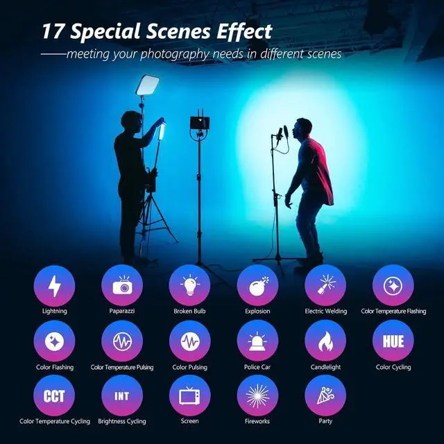 Alt view image 4 of 7 - RGB LED Video Light Panel with APP Control, 360°Full Color, 1 Pack 60W Dimmable 2500K~8500K RGB LED Panel CRI/TLCI 97+ with 17 Special Scenes Effect for Game YouTube Zoom Photography
