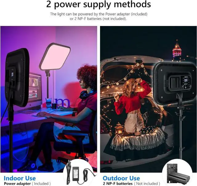 Alt view image 7 of 7 - RGB LED Video Light Panel with APP Control, 360°Full Color, 1 Pack 60W Dimmable 2500K~8500K RGB LED Panel CRI/TLCI 97+ with 17 Special Scenes Effect for Game YouTube Zoom Photography