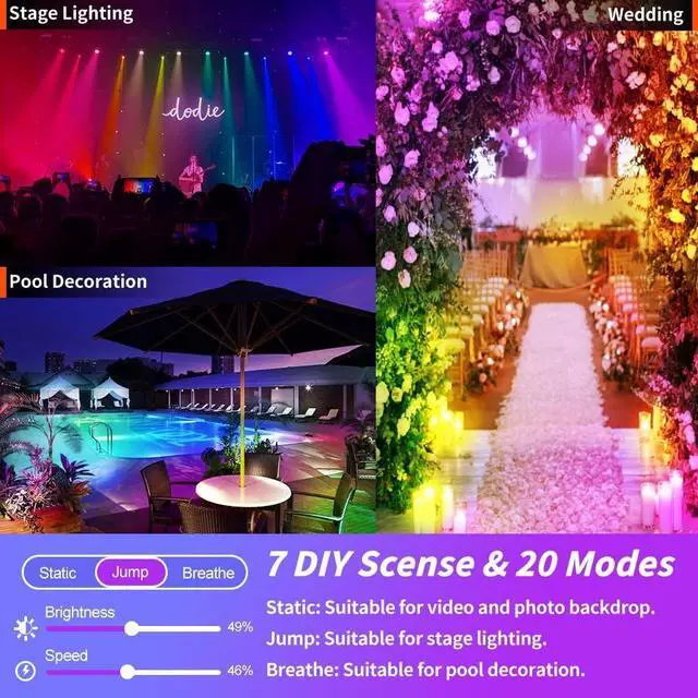 Alt view image 5 of 7 - 4 Pack RGB LED Flood Light with Stake, Outdoor DIY Color Changing Stage Party Lights 150W Equivalent 2700K-6500K White Light Dimmable RGB Colored Spotlighs Uplight for Events by App Control