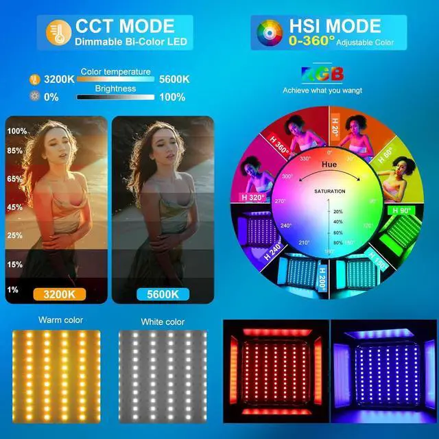 Alt view image 3 of 7 - RGB LED Video Lighting Kit, 800D Studio Video Lights with Panel, APP Control for YouTube Photography Lighting, , 3200K-5600K, 8 Kinds of The Scene Lights, 3 Packs