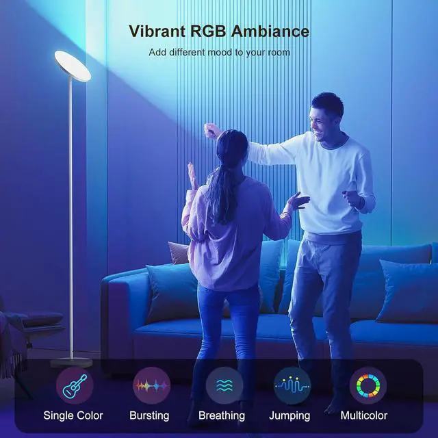 Alt view image 2 of 7 - Torchiere Floor Lamps for Living Room, 32W/3200LM Bright LED Standing Lamp with Remote, Modern Color Changing Tall Lamp with Stepless Dimming, 69" Corner Floor Lamp for Bedroom, Office