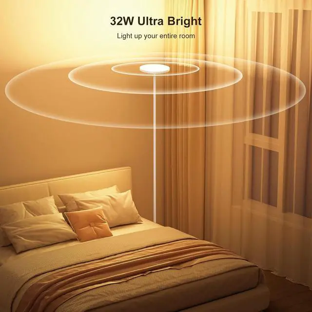 Alt view image 5 of 7 - Torchiere Floor Lamps for Living Room, 32W/3200LM Bright LED Standing Lamp with Remote, Modern Color Changing Tall Lamp with Stepless Dimming, 69" Corner Floor Lamp for Bedroom, Office