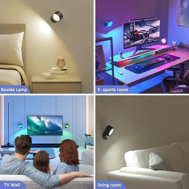 Main image of LED Wall Lights 3 Pcs with Remote, RGB Ambience Wall Sconces Lamp 3000mAh Rechargeable Battery Operated, 3 Color Temp & Dimmable Magnetic 360° Rotation Cordless Light for Living Room Bedside
