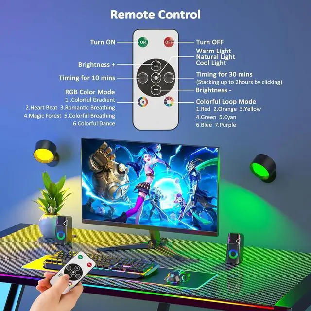 Alt view image 3 of 5 - LED Wall Lights 3 Pcs with Remote, RGB Ambience Wall Sconces Lamp 3000mAh Rechargeable Battery Operated, 3 Color Temp & Dimmable Magnetic 360° Rotation Cordless Light for Living Room Bedside