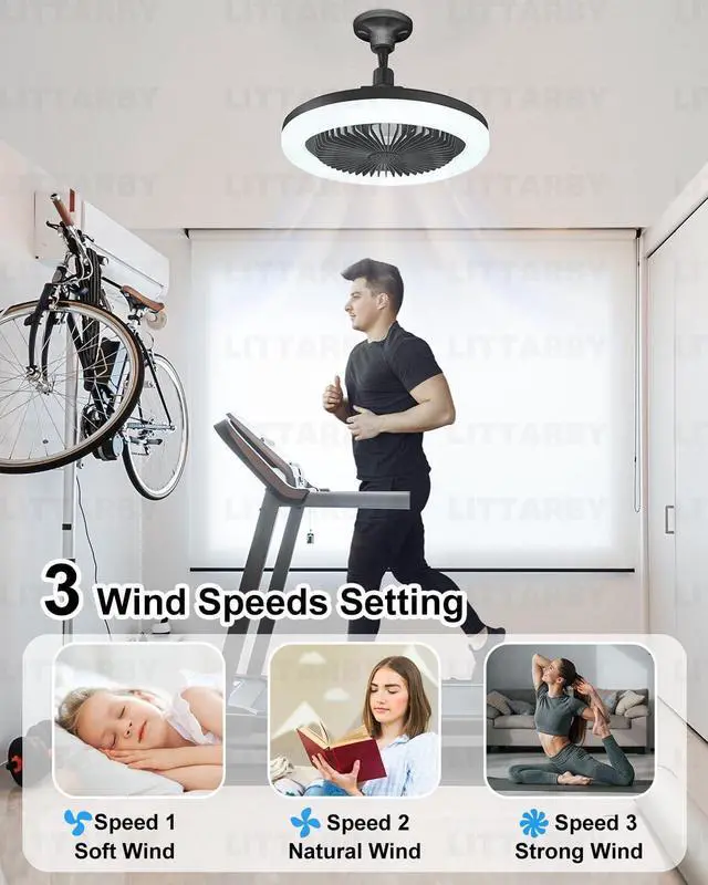 Alt view image 6 of 7 - Fan Light with Remote Control, 3 Colors 3000K-6500K Dimmable LED Light Bulb Fan Screw in Ceiling Fan for Bedroom, Kitchen, Storage Room, Closet, Wireless Small Ceiling Fans with Lights - Black