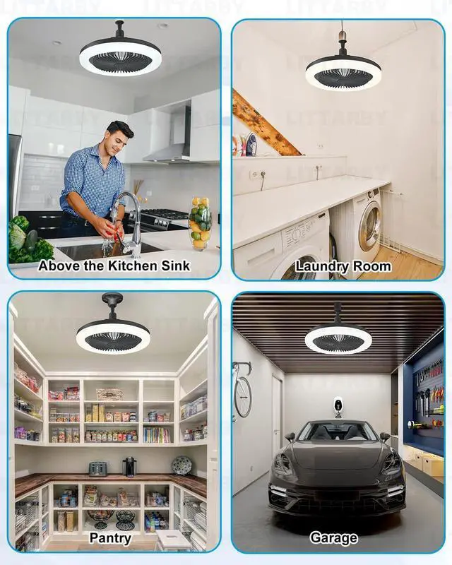 Alt view image 7 of 7 - Fan Light with Remote Control, 3 Colors 3000K-6500K Dimmable LED Light Bulb Fan Screw in Ceiling Fan for Bedroom, Kitchen, Storage Room, Closet, Wireless Small Ceiling Fans with Lights - Black