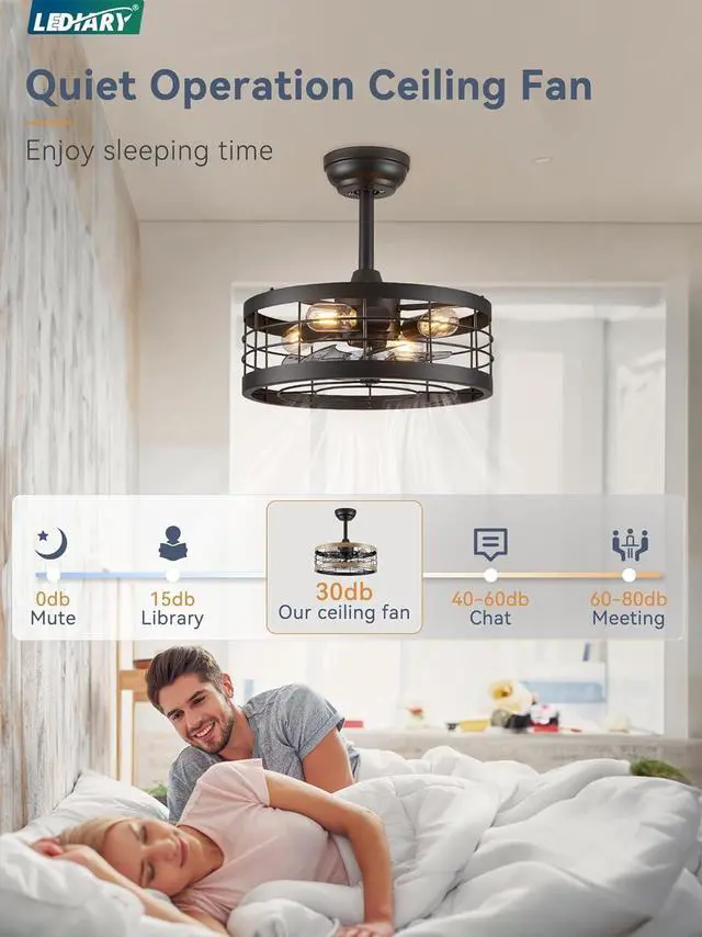 Alt view image 2 of 7 - 16.5 inch Black Caged Ceiling Fan with Light, Fandelier Industrial Ceiling Fan with Remote, Farmhouse Fan Lights Ceiling Fixtures for Kitchen, Bedroom, Outdoor6 Speed, Timing-Black