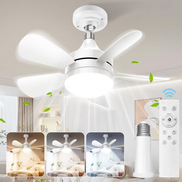 Main image of Socket Ceiling Fans with Lights and Remote - Socket Fan Light with Dimmable Led Light Bulb, 3 Colors 3000K-6500K, 2000 Lumens, Screw in Small Ceiling Fan for Bedroom Living Room Kitchen Garage