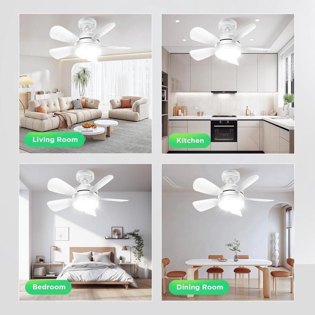 Alt view image 6 of 7 - Socket Ceiling Fans with Lights and Remote - Socket Fan Light with Dimmable Led Light Bulb, 3 Colors 3000K-6500K, 2000 Lumens, Screw in Small Ceiling Fan for Bedroom Living Room Kitchen Garage