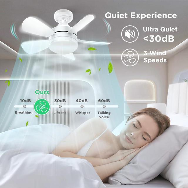 Alt view image 5 of 7 - Socket Ceiling Fans with Lights and Remote - Socket Fan Light with Dimmable Led Light Bulb, 3 Colors 3000K-6500K, 2000 Lumens, Screw in Small Ceiling Fan for Bedroom Living Room Kitchen Garage