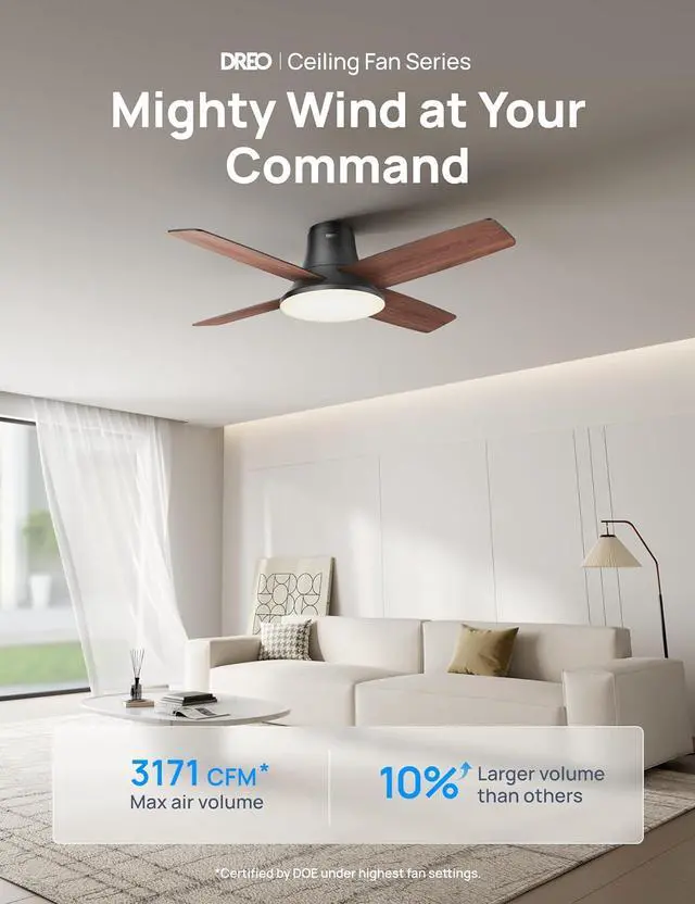 Alt view image 3 of 7 - Ceiling Fans with Lights and Remote Control, 44 inch Low Profile Ceiling Fan, Flush Mount, Reversible, 5CCT, 6-Level Dimmable, 6 Speeds Ceiling Fan for Bedroom, Quiet, Easy to Install, Timer