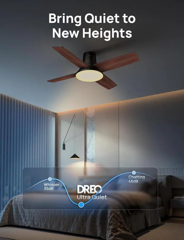 Alt view image 6 of 7 - Ceiling Fans with Lights and Remote Control, 44 inch Low Profile Ceiling Fan, Flush Mount, Reversible, 5CCT, 6-Level Dimmable, 6 Speeds Ceiling Fan for Bedroom, Quiet, Easy to Install, Timer