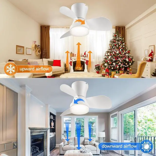 Alt view image 2 of 7 - Ceiling Fans with Lights and Remote, 22 inch Low Profile Ceiling Fan with Light, Modern Flush Mount Ceiling Fan for Bedroom/Kitchen/Dining Room/Patio, 6 Wind Speeds, Dimmable, White