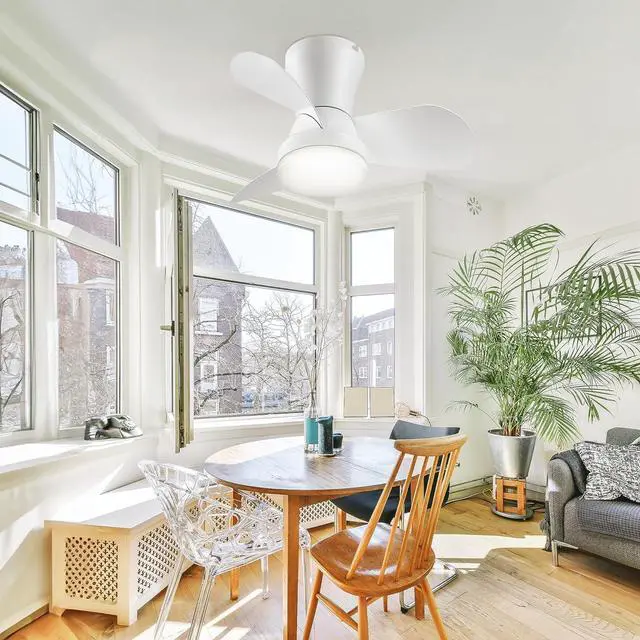 Alt view image 6 of 7 - Ceiling Fans with Lights and Remote, 22 inch Low Profile Ceiling Fan with Light, Modern Flush Mount Ceiling Fan for Bedroom/Kitchen/Dining Room/Patio, 6 Wind Speeds, Dimmable, White