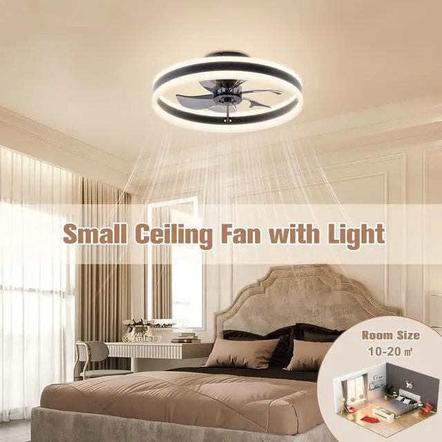 Alt view image 7 of 7 - Fandelier Ceiling Fans with Lights and Remote, 15.7in Low Profile Ceiling Fan Flush Mount, 3000K-6500K Dimmable Bladeless LED Fan Light, Black Modern Ceiling Fans with Lights for Bedroom