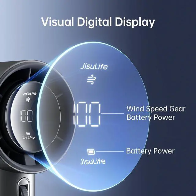 Alt view image 3 of 7 - Portable Handheld Fan, Speed(1-100) Adjustable Turbo Mini and 5000mAh Battery Rechargeable Personal Fan with Metal Body,Digital Display, Gifts for Women Men Travel/Camping/Outdoor-Grey