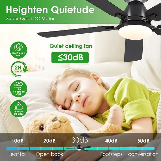 Alt view image 4 of 7 - Ceiling Fans with Lights- 52" Low Profile Indoor Ceiling Fan with Light and Remote/APP Control, Flush Mount, LED Dimmable DC Reversible Modern Ceiling Fan for BedroomBlack