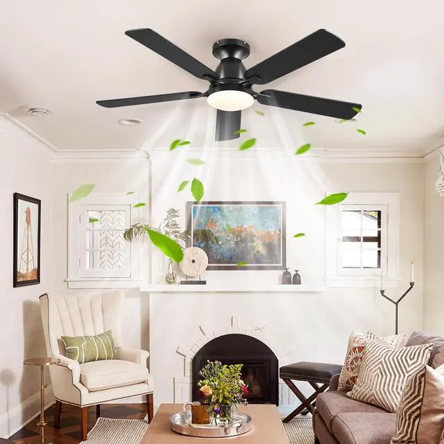 Alt view image 6 of 7 - Ceiling Fans with Lights- 52" Low Profile Indoor Ceiling Fan with Light and Remote/APP Control, Flush Mount, LED Dimmable DC Reversible Modern Ceiling Fan for BedroomBlack