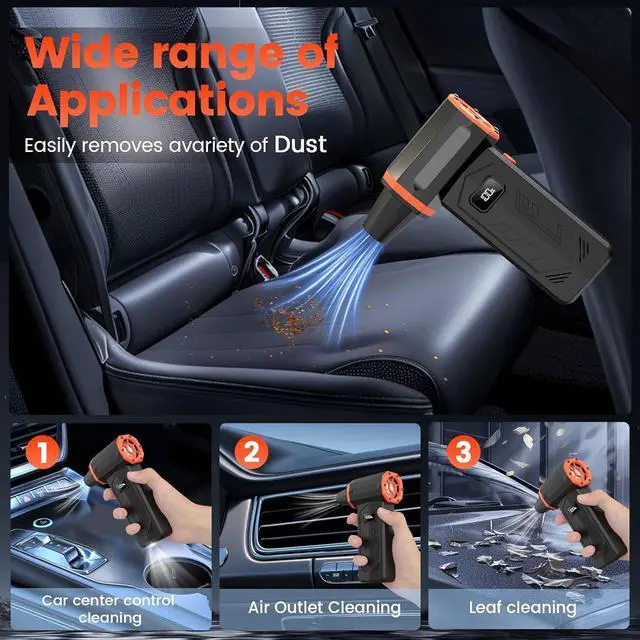 Alt view image 6 of 7 - Compressed Air Duster 350 000RPM Turbo Jet Blower with LED Display and Light 4-Gear Adjustable Mini Air Broom Electric Air Duster for Keyboard PC Car and Home Replace Compressed Air Can (Orange)
