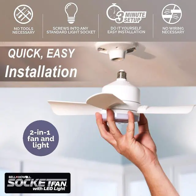 Alt view image 2 of 6 - Socket Fan Light 5-Speed Deluxe LED  Ceiling Fans with Lights and Remote Control  for Bedroom, Kitchen, Living Room,1000 Lumens / 5000 Kelvins As Seen On TV