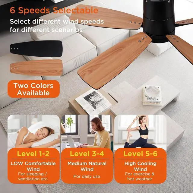 Alt view image 3 of 7 - 42 inch Ceiling Fans with Lights,Ultra Quite Low Profile Ceiling Fan with Light and Remote Control,Flush Mount, Reversible, Dimmable,Modern Ceiling Fan for Bedroom Kids Room Black