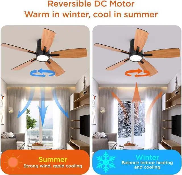 Alt view image 5 of 7 - 42 inch Ceiling Fans with Lights,Ultra Quite Low Profile Ceiling Fan with Light and Remote Control,Flush Mount, Reversible, Dimmable,Modern Ceiling Fan for Bedroom Kids Room Black