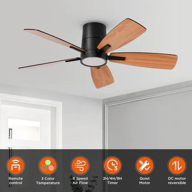 Alt view image 7 of 7 - 42 inch Ceiling Fans with Lights,Ultra Quite Low Profile Ceiling Fan with Light and Remote Control,Flush Mount, Reversible, Dimmable,Modern Ceiling Fan for Bedroom Kids Room Black