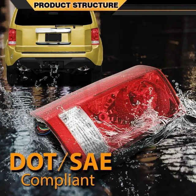 Alt view image 5 of 7 - Tail Lights Set w/Bulb and Wiring Harness Compatible with Honda Pilot 2009-2015 Rear Brake Lamps Replaces 33500SZAA02, HO2801174 Driver and Passenger Side