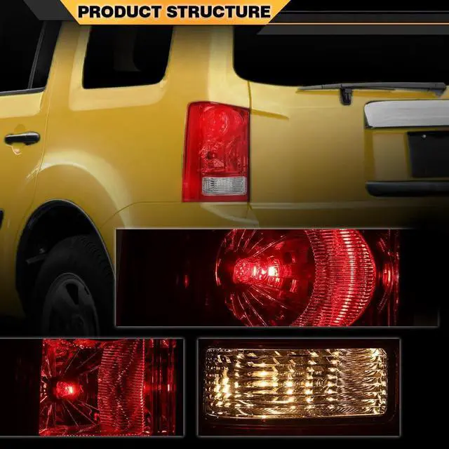 Alt view image 4 of 7 - Tail Lights Set w/Bulb and Wiring Harness Compatible with Honda Pilot 2009-2015 Rear Brake Lamps Replaces 33500SZAA02, HO2801174 Driver and Passenger Side