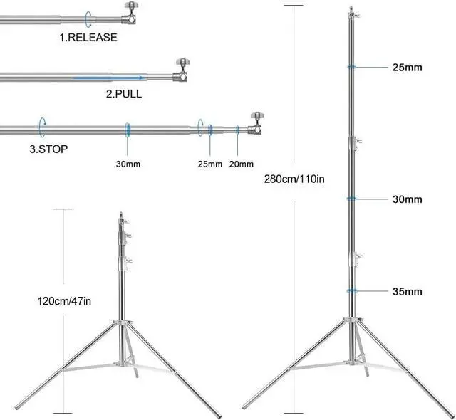 Alt view image 3 of 7 - Photo Video Studio Backdrop Stand, 9.19ft Stainless Steel Backdrop Support System Background Stand with Carry Bag for Portrait & Studio Photography