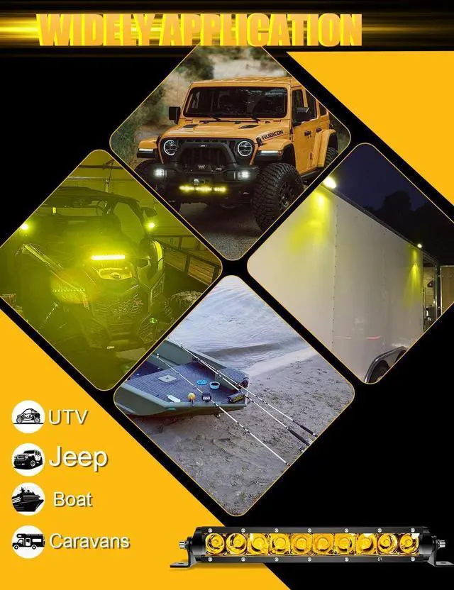Alt view image 3 of 7 - 11 Inch Led Light Bar Yellow Slim Off Road Driving Lights Compatible with Trucks Pickup SUV ATV UTV Boat 4x4 Van Camper