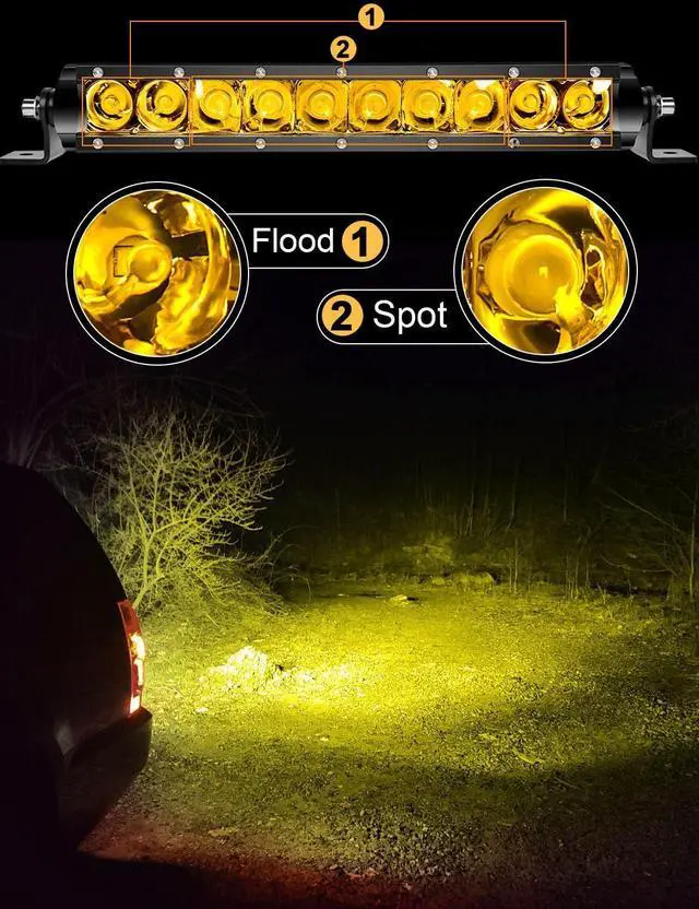 Alt view image 5 of 7 - 11 Inch Led Light Bar Yellow Slim Off Road Driving Lights Compatible with Trucks Pickup SUV ATV UTV Boat 4x4 Van Camper