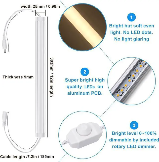 Alt view image 2 of 7 - Under Cabinet LED Lighting Kit, Super Bright, 6 PCS 12 Slim Light Bars, 31W 2000 Lumen, Dimmable, Plug or Wired Power Adapter, for Kitchen Cabinets Counter Shelf Workbench (Warm White 3000K)
