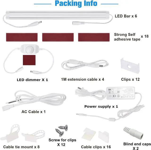 Alt view image 3 of 7 - Under Cabinet LED Lighting Kit, Super Bright, 6 PCS 12 Slim Light Bars, 31W 2000 Lumen, Dimmable, Plug or Wired Power Adapter, for Kitchen Cabinets Counter Shelf Workbench (Warm White 3000K)