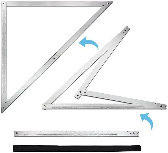 Alt view image 2 of 7 - 48 Inches Folding Aluminium Triangle Ruler Construction Tools Combination Carpentry Squares in Framing Roofing Stair Work Woodworking Movable Right Angle 90°45 Degree Angle Ruler