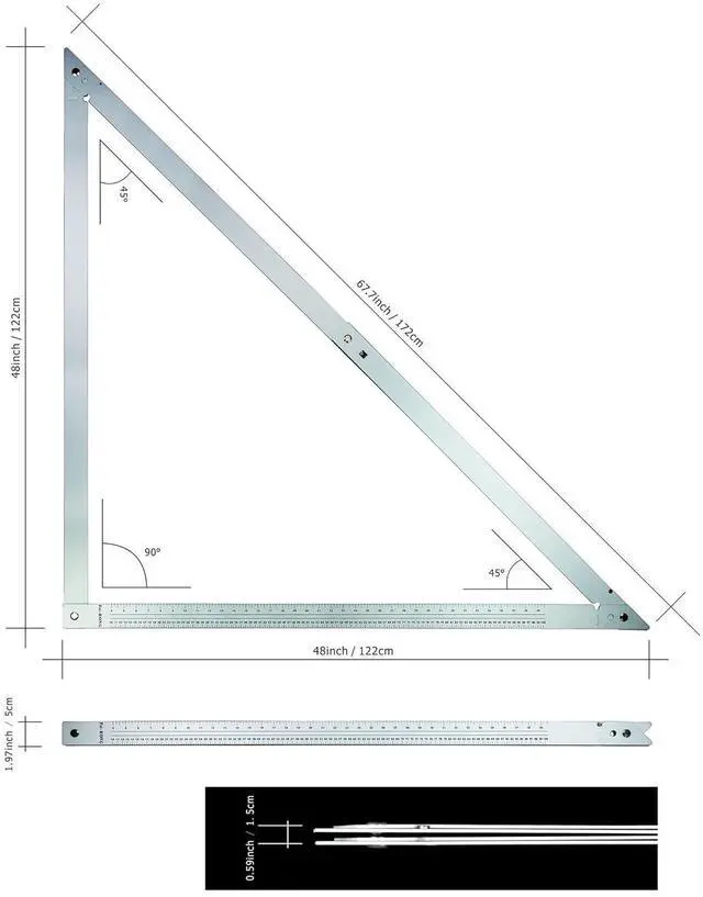 Alt view image 5 of 7 - 48 Inches Folding Aluminium Triangle Ruler Construction Tools Combination Carpentry Squares in Framing Roofing Stair Work Woodworking Movable Right Angle 90°45 Degree Angle Ruler
