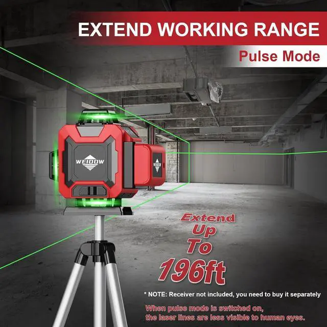 Alt view image 4 of 6 - 360 Self Leveling with Tripod,WEIDDW 4D Lazer Level,4x360° Cross Line Laser for Construction Project Renovation,Floor Tile, Laser Level Lines Tool with 4800mAh Batteries