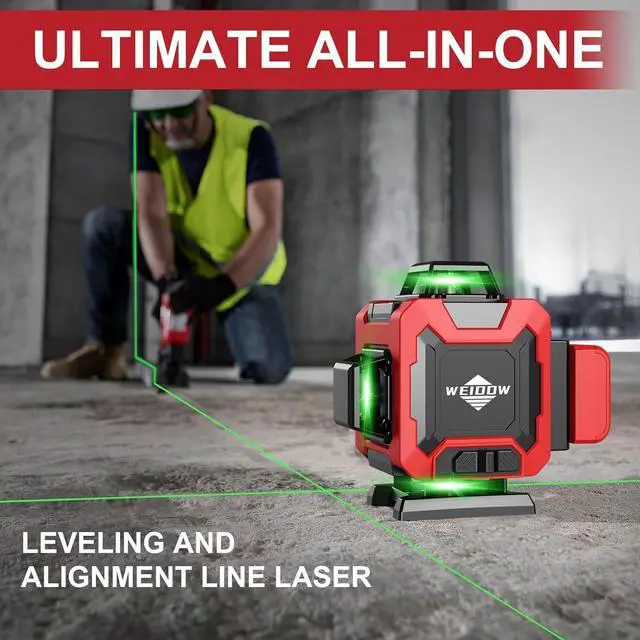 Alt view image 5 of 6 - 360 Self Leveling with Tripod,WEIDDW 4D Lazer Level,4x360° Cross Line Laser for Construction Project Renovation,Floor Tile, Laser Level Lines Tool with 4800mAh Batteries