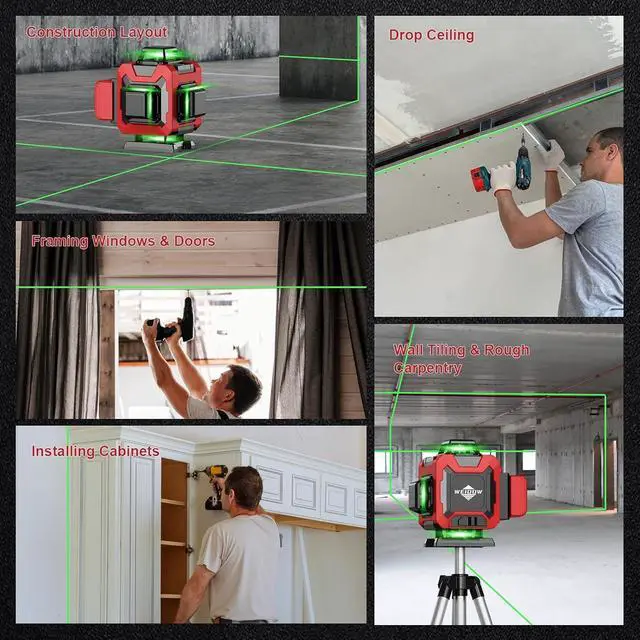 Alt view image 6 of 6 - 360 Self Leveling with Tripod,WEIDDW 4D Lazer Level,4x360° Cross Line Laser for Construction Project Renovation,Floor Tile, Laser Level Lines Tool with 4800mAh Batteries