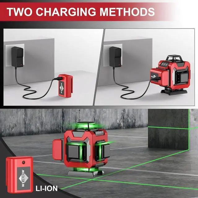 Alt view image 3 of 6 - 360 Self Leveling with Tripod,WEIDDW 4D Lazer Level,4x360° Cross Line Laser for Construction Project Renovation,Floor Tile, Laser Level Lines Tool with 4800mAh Batteries